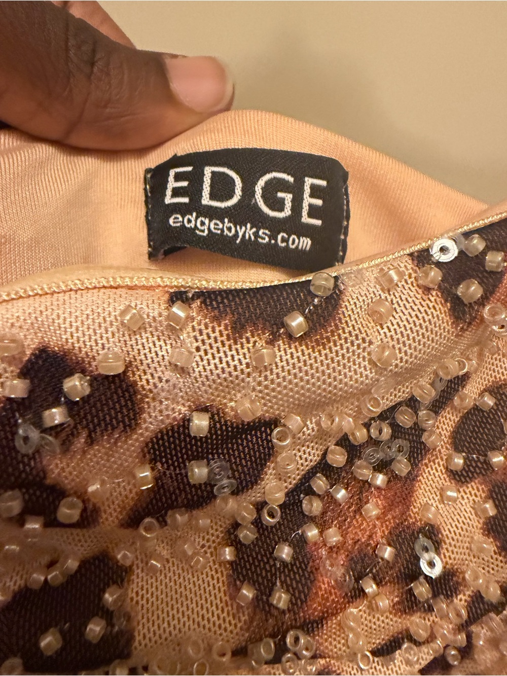 edge Beaded Leopard-Print Top in Nude and Brown